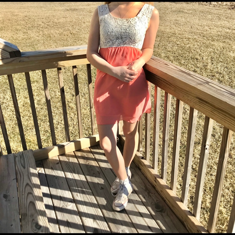 White lace and peach dress (small)
